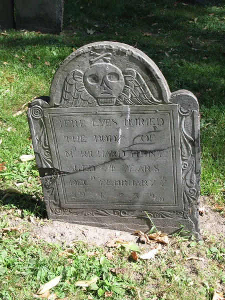 Antigua Lápida Vista Cementerio Granero Boston — Foto de Stock