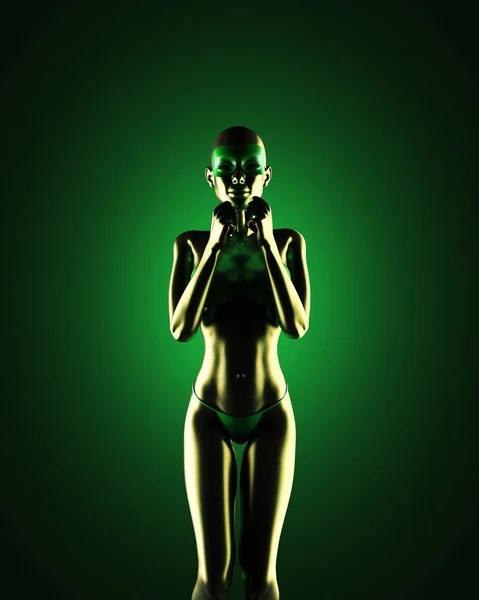 Hermosa Estatuilla Femenina Dorada Sobre Fondo Oscuro — Foto de Stock