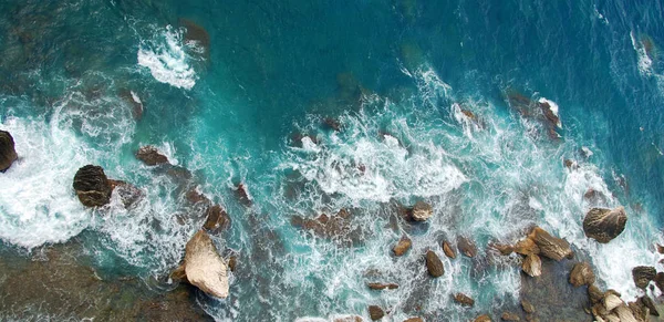 Vilda Korsikanska Havet Bakgrund Från Ovan Med Stenblock Som Vetter — Stockfoto