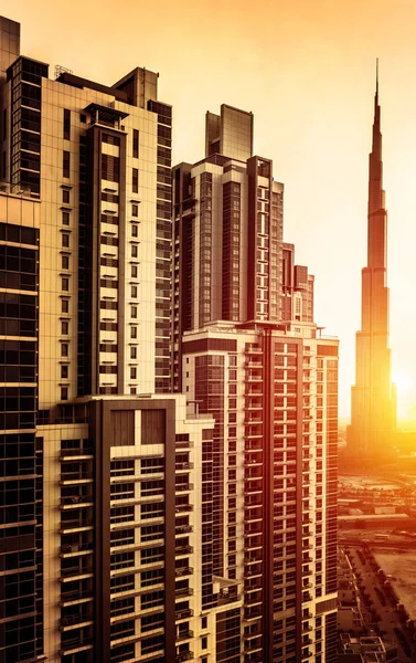 Dubai Centro Tramonto Emirati Arabi Uniti Splendidi Edifici Alti Luminoso — Foto Stock