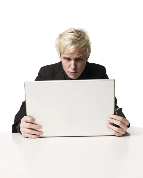 Boy Looking Computer — Stock Photo, Image