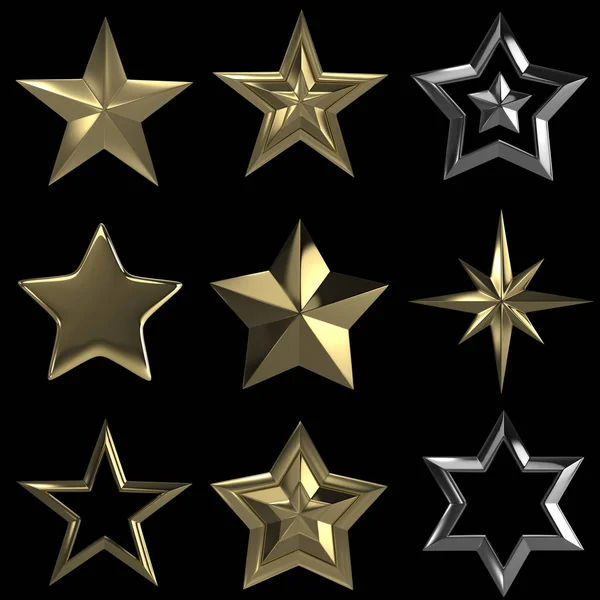 Golden Stars Collection Isolated Clipping Path — Stock Photo, Image