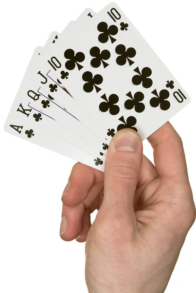 Jogando Cartas Único Naipe Mão Branco — Fotografia de Stock