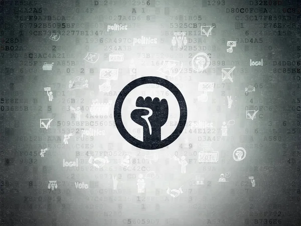 Politics Concept Painted Black Uprising Icon Digital Data Paper Background — Stock Photo, Image