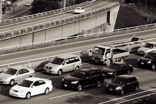 Trafikstockning Med Bil Motorvägen — Stockfoto