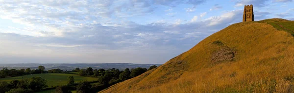 Panorámaképet Glastonbury Tor Somerset Anglia — Stock Fotó