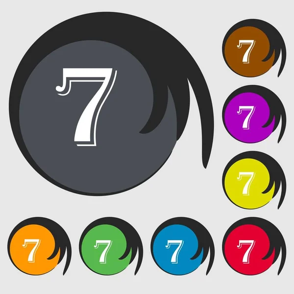 Znak Ikony Numer Siedem Symbole Ośmiu Kolorowych Przyciskach Ilustracja — Zdjęcie stockowe