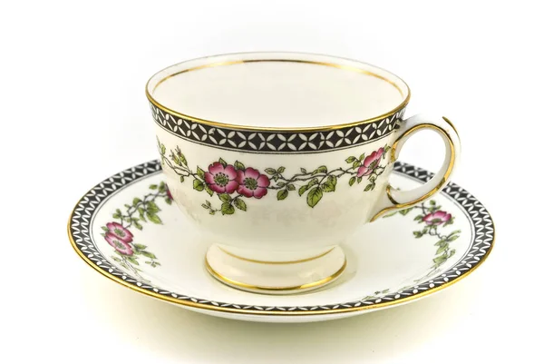 Floral Patterned Tea Cup Saucer White Background — Stock Photo, Image