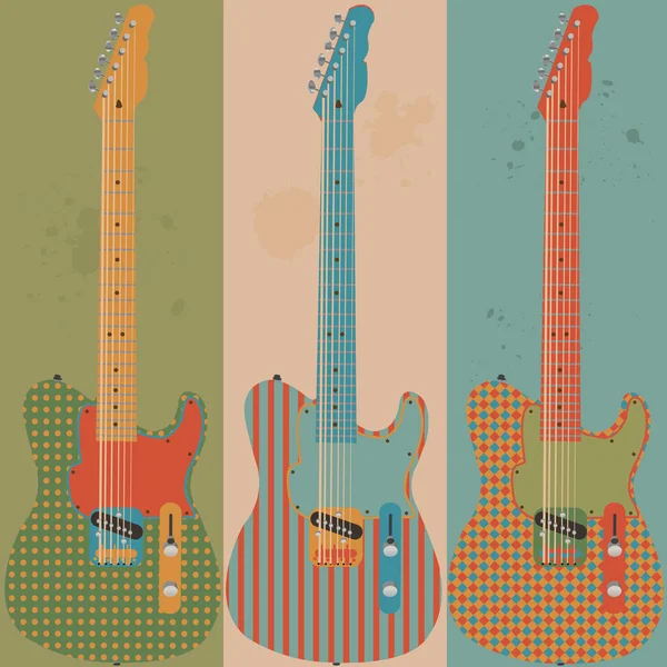 Vintage Electric Guitars Illustration Striped Background — Stock Photo, Image