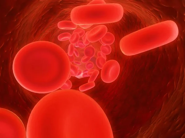 Gerenderde Afbeelding Van Vele Streaming Rode Bloedcellen — Stockfoto