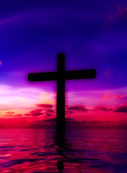 Krzyż Jezusa Spokojnym Seascape Oceanu — Zdjęcie stockowe