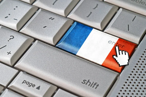 Business Concept Mouse Cursor Pressing France Enter Key Metallic Keyboard — Stock Fotó
