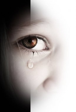 Little sad girl with tears in her eyes clipart