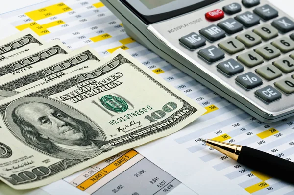 Formulários Fiscais Com Caneta Calculadora Dinheiro — Fotografia de Stock