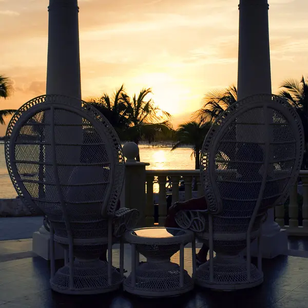 Couple Seat Face Sea Sunset — Stock Photo, Image