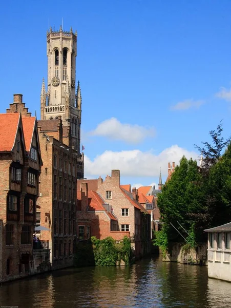 Rozenhoedkaai Quai Rosaire Bruges Avec Beffroi Bruges Belfort Arrière Plan — Photo