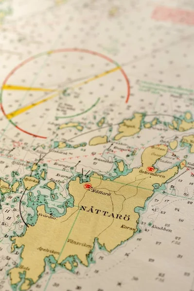 Fotografia Macro Antigo Mapa Marinho Detalhando Arquipélago Estocolmo Imagem Batsjokort — Fotografia de Stock