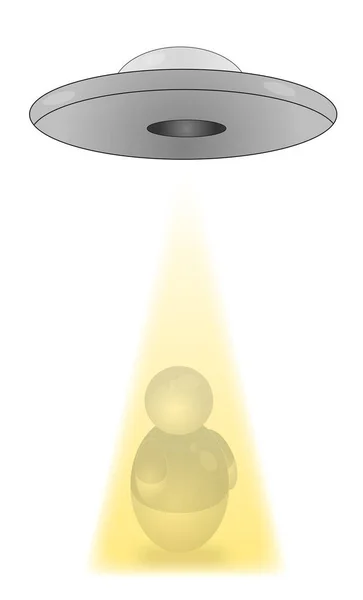 Ein Ufo Das Eine Stilisierte Person Mit Einem Gelben Strahl — Stockfoto