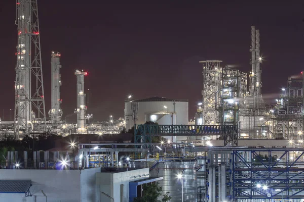 Olie Chemische Aardolie Fabriek Nachttijd — Stockfoto