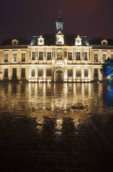 Ratusz Deszczu Nocy Troyes Francja — Zdjęcie stockowe