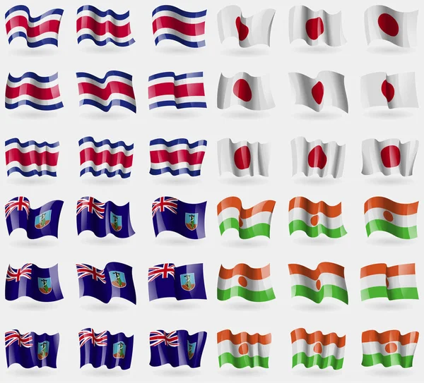 Costa Rica Japón Montserrat Níger Conjunto Banderas Los Países Del — Foto de Stock