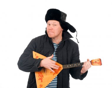 Russian man with balalaika,red-neck.isolated on white background clipart