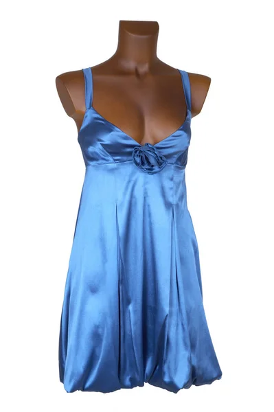 Blaues Seidenkleid Auf Weißem Hintergrund — Stockfoto