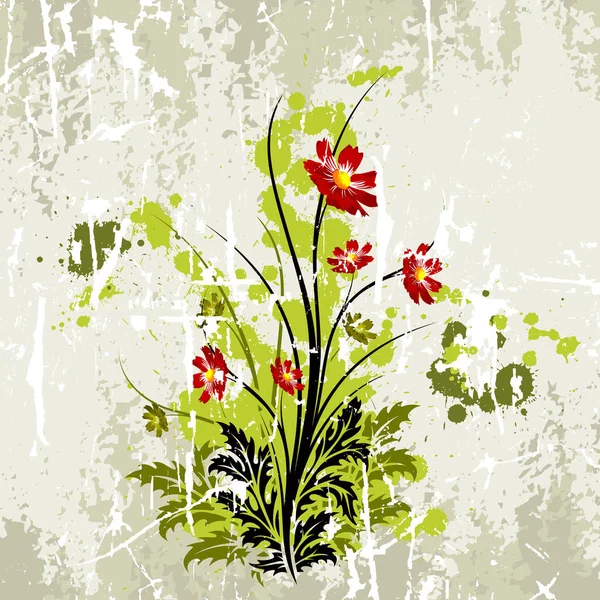 Grunge 绘用鲜花背景矢量图 — 图库照片