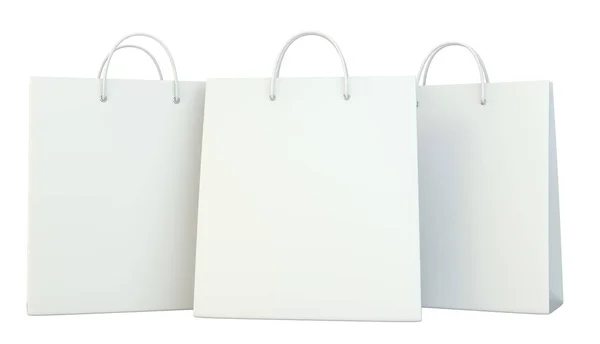 Leere Einkaufstüten Auf Weiß Für Werbung Und Branding Darstellung — Stockfoto