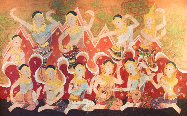 Bella Arte Antica Pittura Tessuto Thai — Foto Stock