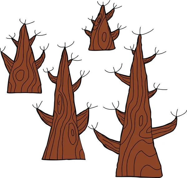 Zestaw Czterech Martwych Drzew Białym Tle — Zdjęcie stockowe