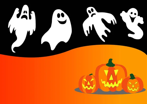 Illustrazione Uno Sfondo Halloween Con Zucche Fantasmi — Foto Stock