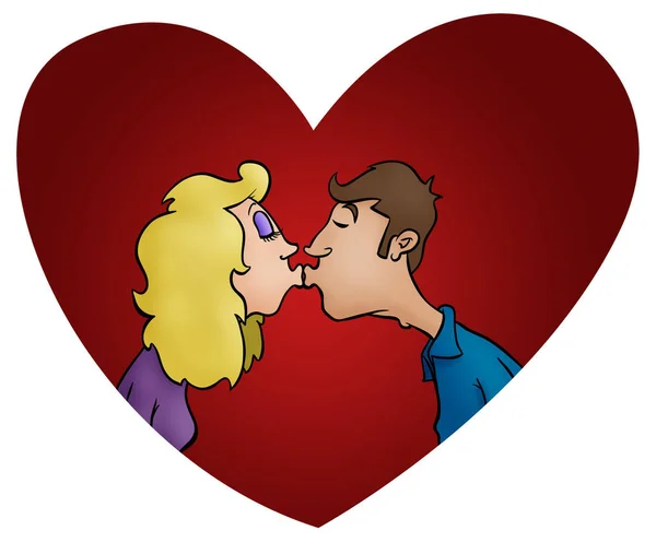 巨大な心にキスする幸せなカップル — ストック写真