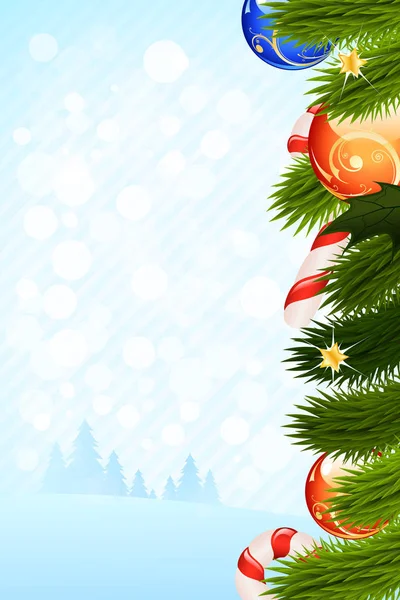 Plantilla Tarjeta Navidad Con Abetos Decoraciones — Foto de Stock