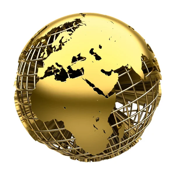 Stylized Golden Globe Earth Grid Meridians Parallels — Stock Photo, Image