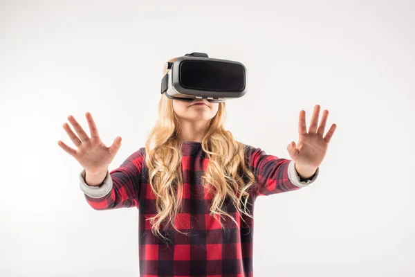 Kid Virtual Reality Headset Staande Grijs — Stockfoto