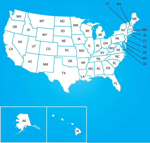 Illustration Karta Över Usa Med Namnet Varje Stater — Stockfoto