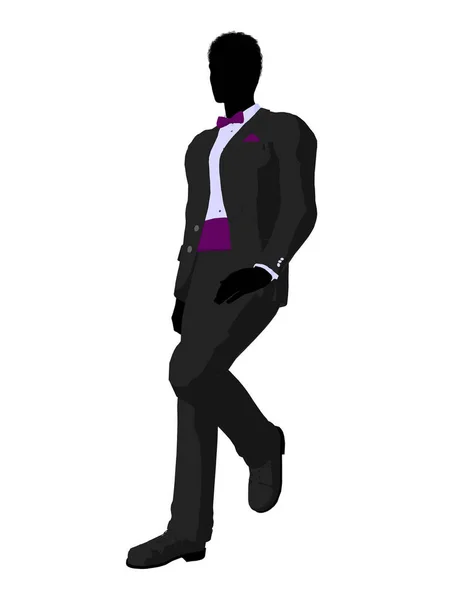 African American Wedding Groom Tuxedo Silhouette Illustration White Background — Stock Photo, Image