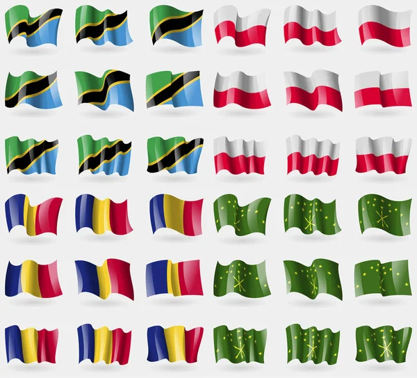 Tanzania Polonia Rumania Adygea Conjunto Banderas Los Países Del Mundo — Foto de Stock
