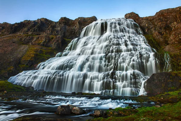 Dynjandi Most Famous Waterfall West Fjords One Most Beautiful Waterfalls — Stock Photo, Image