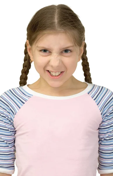 Little Girl Angry White Background — Stock Photo, Image