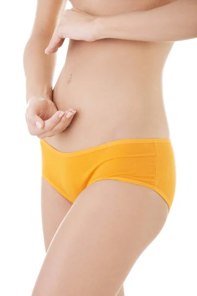 Beautiful Female Body Isolated White Sexy Young Woman Orange Panties — Stock Photo, Image