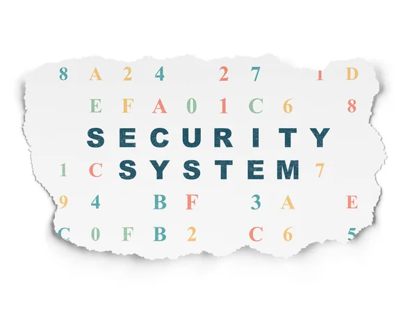 安全理念 在四十六进制代码的纸面背景上涂上蓝色文本安全系统 — 图库照片