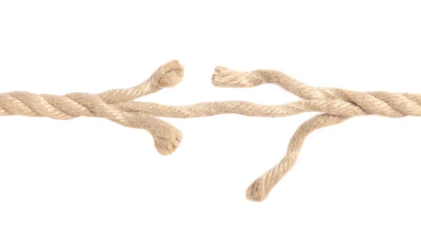 Hemp Rope Right Ripping Apart All White Background — Stock Photo, Image