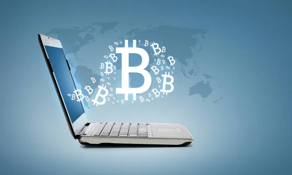 Technologie Reclame Concept Laptop Met Bitcoin — Stockfoto