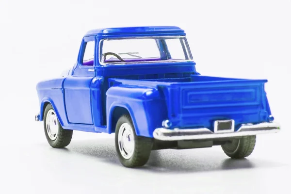 Toy Kék Retro Autó Teherautó Hátsó Nézet Izolált — Stock Fotó