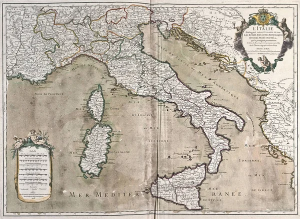 Mapa Antiguo Italia Con Córcega Cerdeña — Foto de Stock