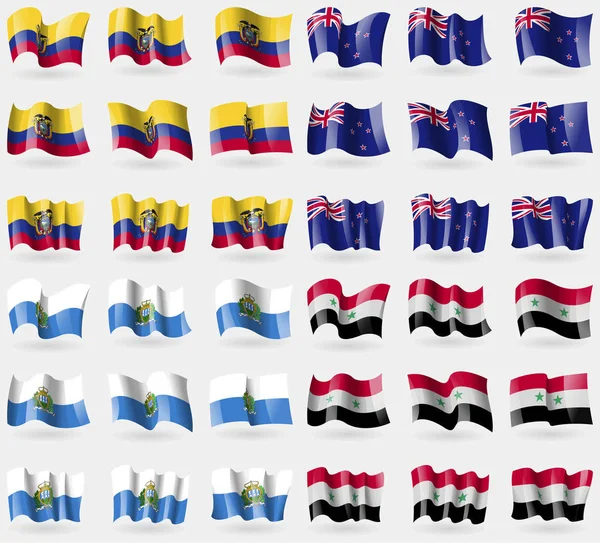 Ecuador Nueva Zelanda San Marino Siria Conjunto Banderas Los Países — Foto de Stock