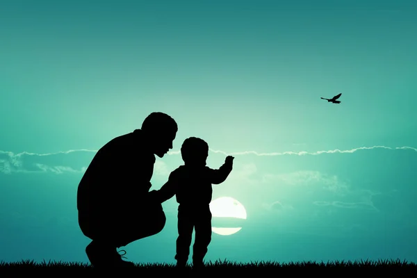 Illustration Father Child Sunset — Stock Photo, Image