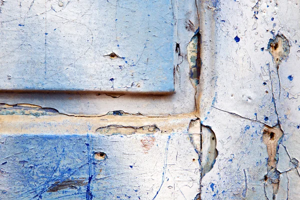 Pintura Despojada Porta Madeira Azul Prego Enferrujado — Fotografia de Stock